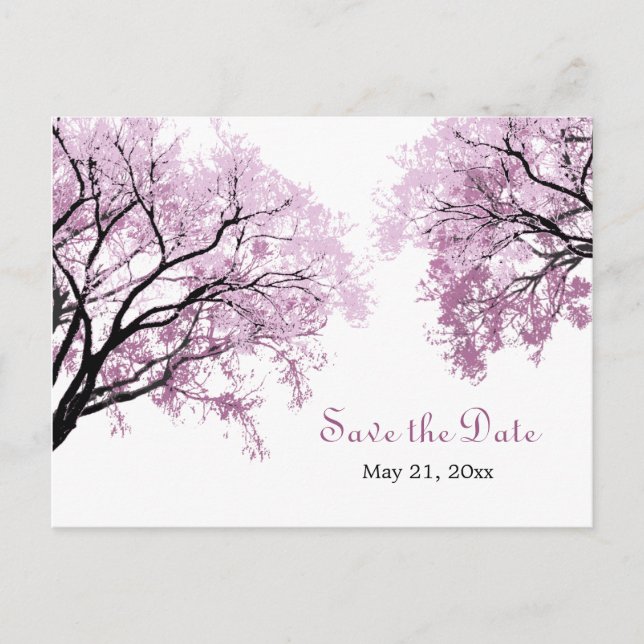 Pastel Pink Trees - Save the Date Postcard (Front)