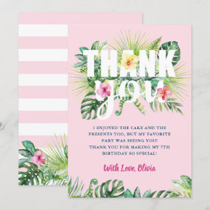 Pastel Pink Tropical Greenery Floral Birthday Thank You Card