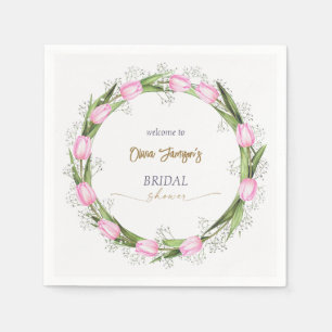 Pastel Pink Tulip & Baby’s Breath Bridal Wreath Napkins