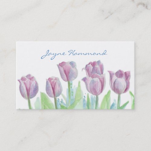 Pastel Pink Tulip Flowers Watercolor Business Card