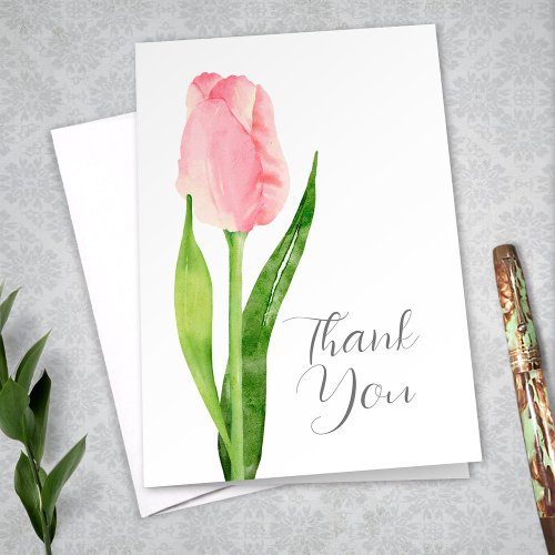 Pastel Pink Tulip Illustrated Thank You Note Card