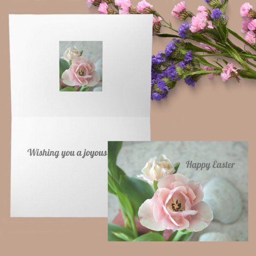 Pastel Pink Tulips Customizable Easter Card