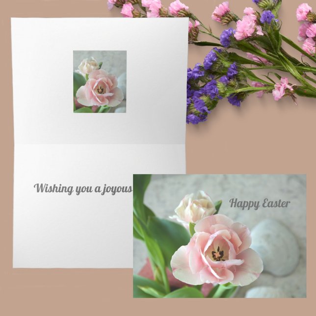 Pastel Pink Tulips Customizable Easter Card (-Beautifully ideal for Easter, Mother's Day and Springtime Birthdays )