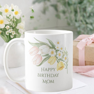 Pastel Pink Tulips Daffodils Floral Birthday Mug