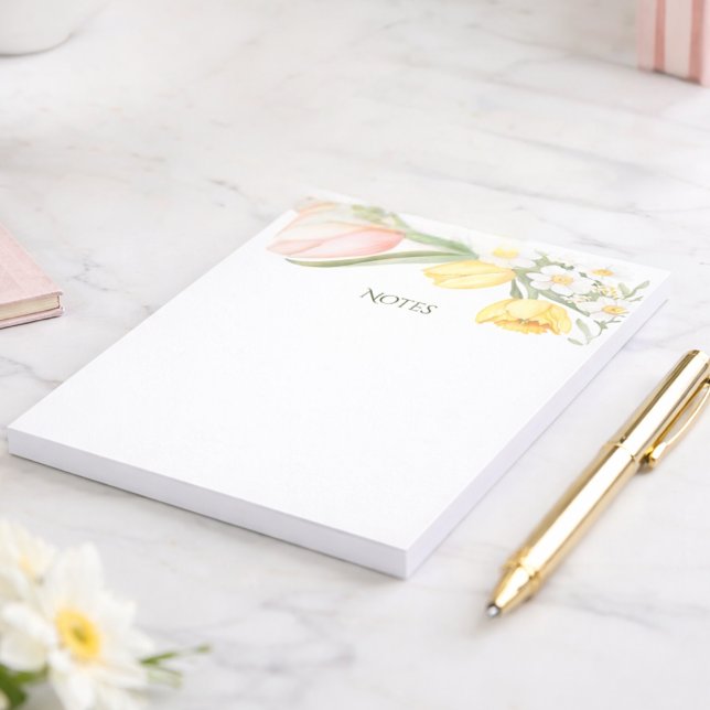 Pastel Pink Tulips Daffodils Spring Floral Notepad (Creator Uploaded)