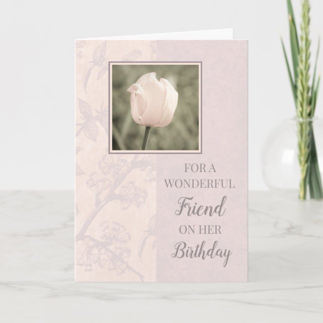 Pastel Pink Tulips Friend Birthday Card (Front)