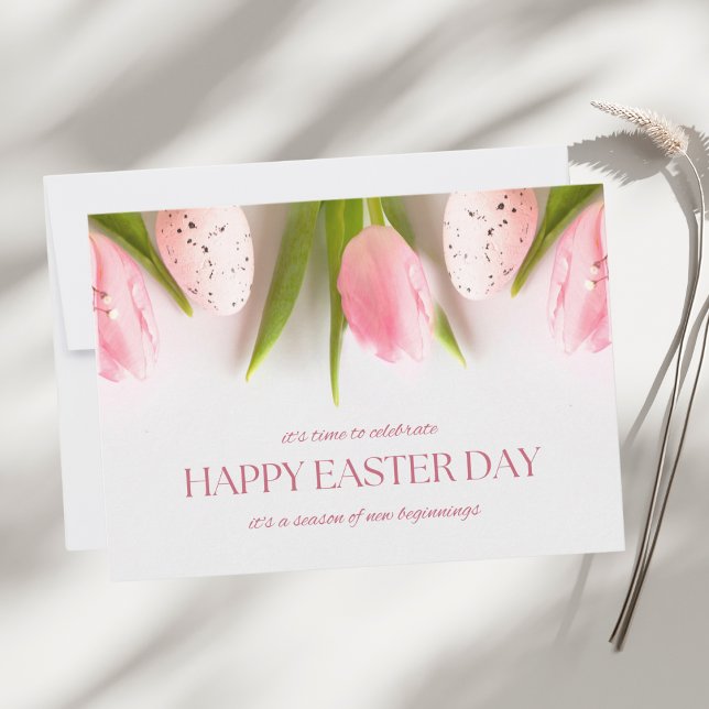 Pastel Pink Tulips Happy Easter Day Note Card (Creator Uploaded)