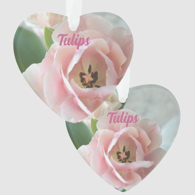 Pastel Pink Tulips with Name Floral Botanical Ornament (Creator Uploaded)