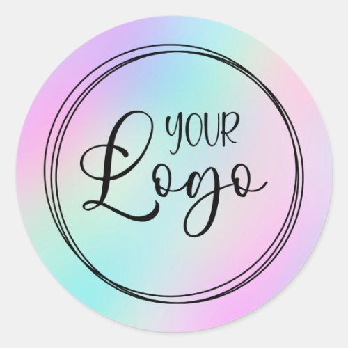 Pastel Pink Turquoise Holographic Gradient Logo Classic Round Sticker