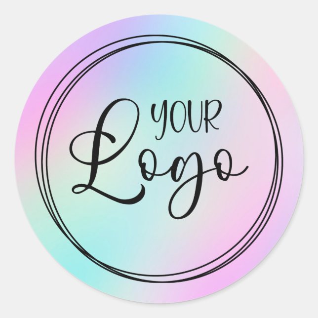 Pastel Pink Turquoise Holographic Gradient Logo Classic Round Sticker (Front)