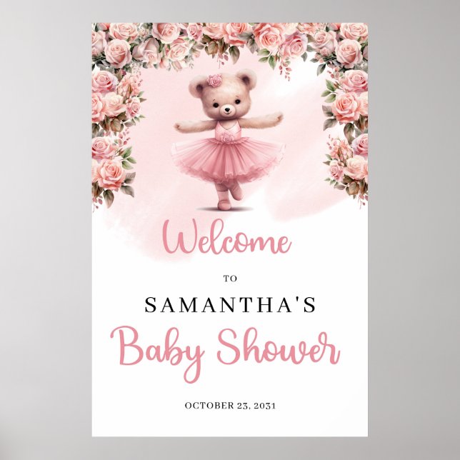 Pastel pink Tutu ballerina girl teddy bear Welcome Poster (Front)