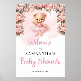 Pastel pink Tutu ballerina girl teddy bear Welcome Poster