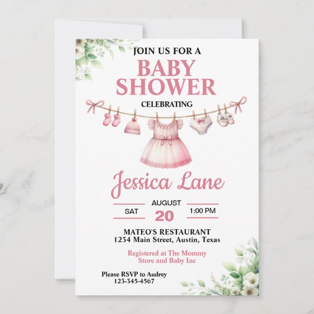 Pastel Pink Tutu Girl Baby Shower Invitation (Front)