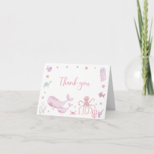 Pastel Pink Under the Sea Baby Shower Letterpress Thank You Card