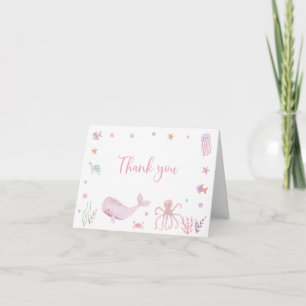 Pastel Pink Under the Sea Birthday Letterpress Thank You Card