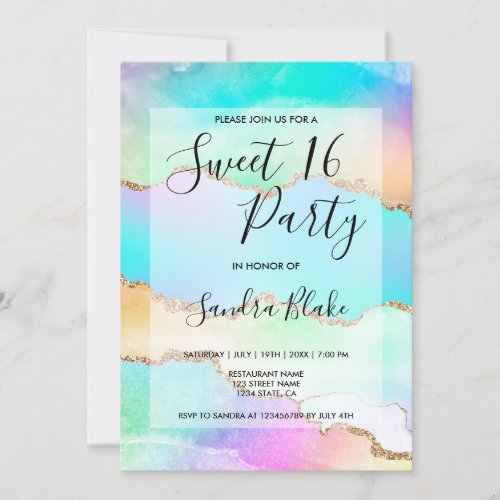 pastel Pink Unicorn Agate Girly Modern Invitation