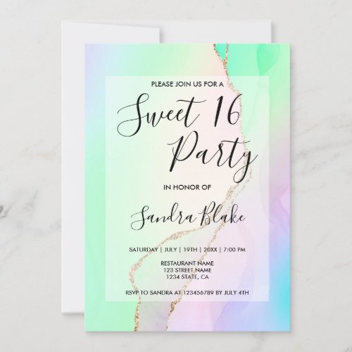 pastel Pink Unicorn Agate Girly Modern Invitation