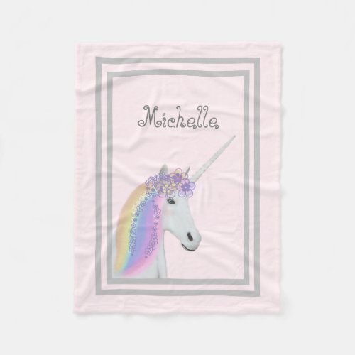 Pastel Pink Unicorn Floral Personalized Blanket