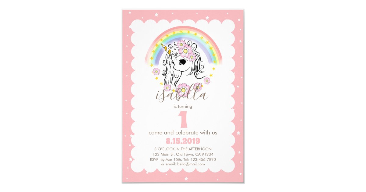 Pastel Pink Unicorn Girl Birthday Invite | Zazzle.com