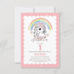 Pastel Pink Unicorn Girl Birthday Invite