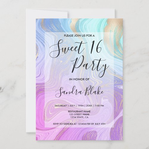 pastel Pink Unicorn Liquid marble Girly Modern Invitation