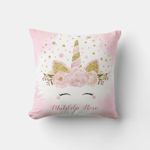 Pastel Pink Unicorn Magical Clouds Glitter Nursery Throw Pillow