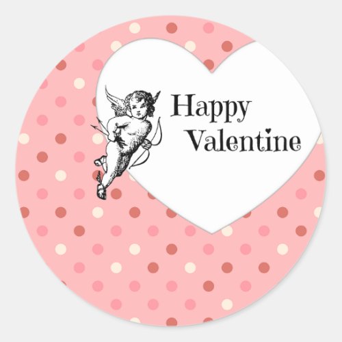 Pastel pink Valentine cupid heart Classic Round Sticker