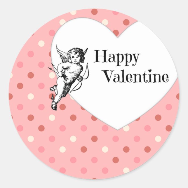 Pastel pink Valentine cupid heart Classic Round Sticker (Front)