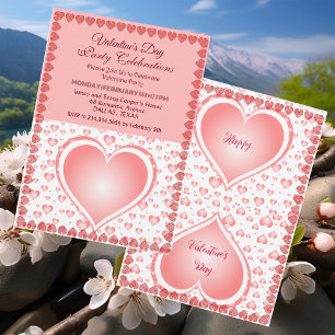 Pastel Pink Valentines Day Party Raining Hearts Invitation