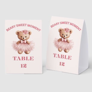 PASTEL PINK VERTICAL BEARY SWEET GIRL BABY SHOWER PAPER TABLE TENT