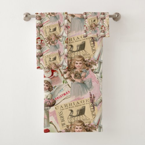 Pastel Pink Victorian Christmas  Bath Towel Set