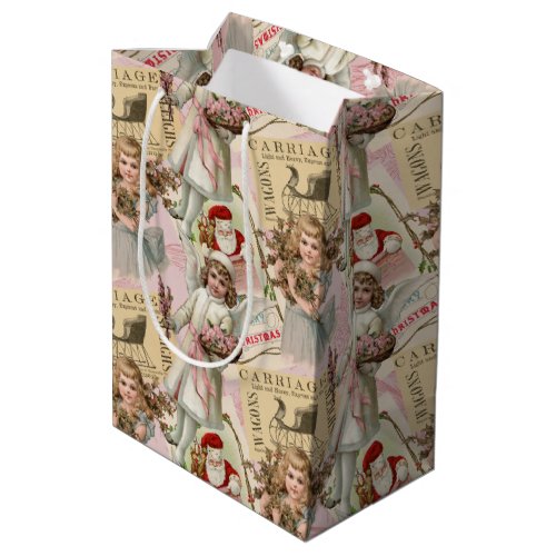 Pastel Pink Victorian Christmas Medium Gift Bag