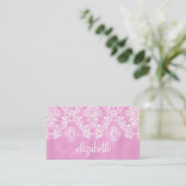 Pastel Pink Vintage Damask Pattern Grungy Finish Business Card (Standing Front)
