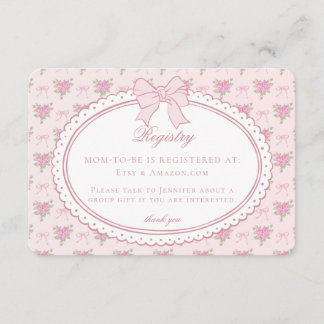 Pastel Pink Vintage Fancy Floral Baby Registry Enclosure Card