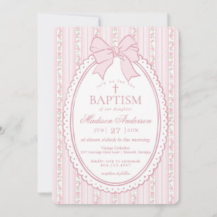 Pastel Pink Vintage Fancy Floral Baptism Invitation