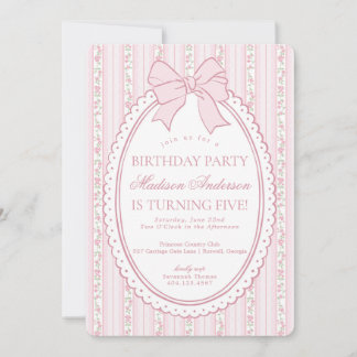 Pastel Pink Vintage Fancy Floral Birthday Party Invitation