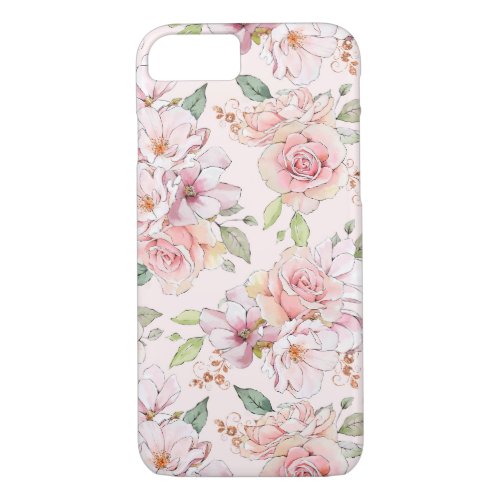 Pastel pink vintage roses pattern iPhone 87 case