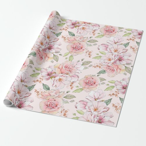 Pastel pink vintage roses pattern wrapping paper
