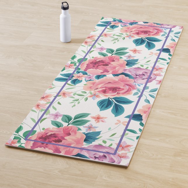 Pastel pink vintage roses pattern yoga mat (In Situ)