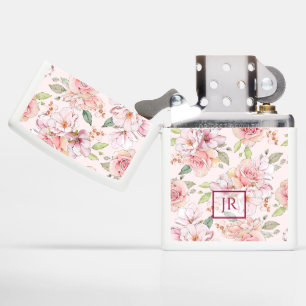 Pastel pink vintage roses pattern zippo lighter