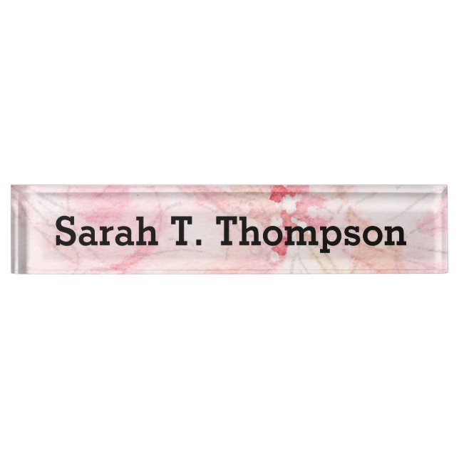 Pastel Pink Watercolor Desk Name Plate (Front)