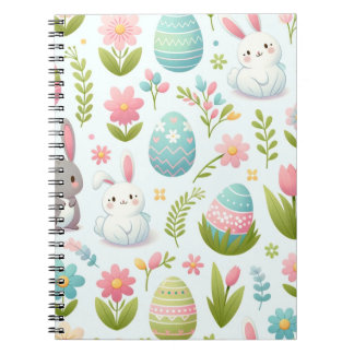 Pastel Pink Watercolor Easter Bunny With Flowers  Notebook