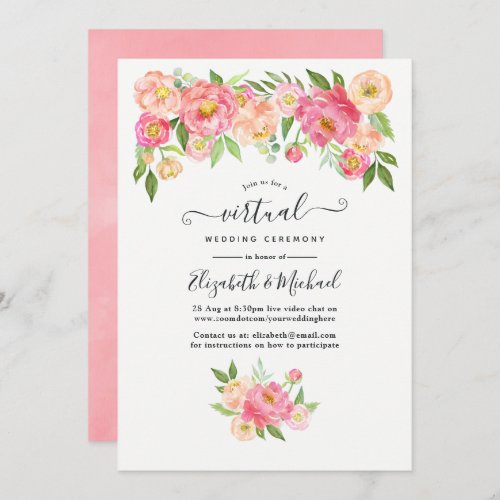 Pastel Pink Watercolor Online Virtual Wedding Invitation