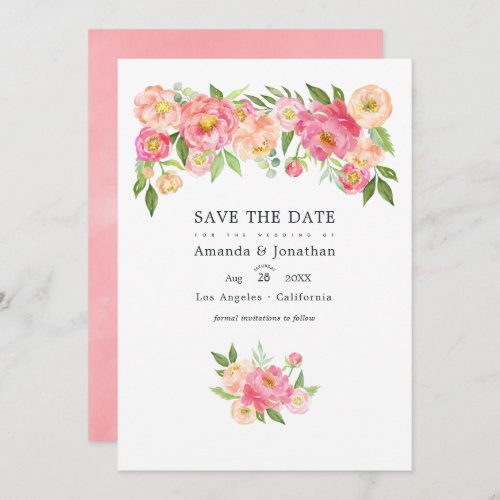 Pastel Pink Watercolor Peonies Wedding Photo Save The Date