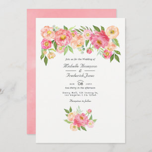 Pastel Pink Watercolor Peony QR Code RSVP Wedding Invitation