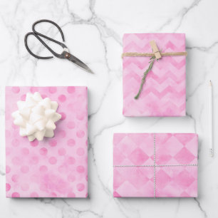 Pastel Pink Watercolor Polka Dot Chevron Diamond Wrapping Paper Sheets