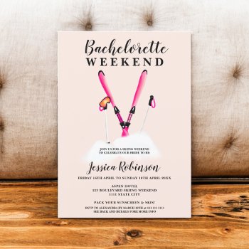 Pastel Pink Watercolor Skiing Bachelorette Weekend Invitation by girly_trend at Zazzle