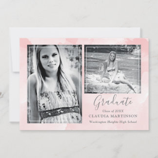 Pastel Pink Watercolor Wash Multi-Photo Graduation Announcement