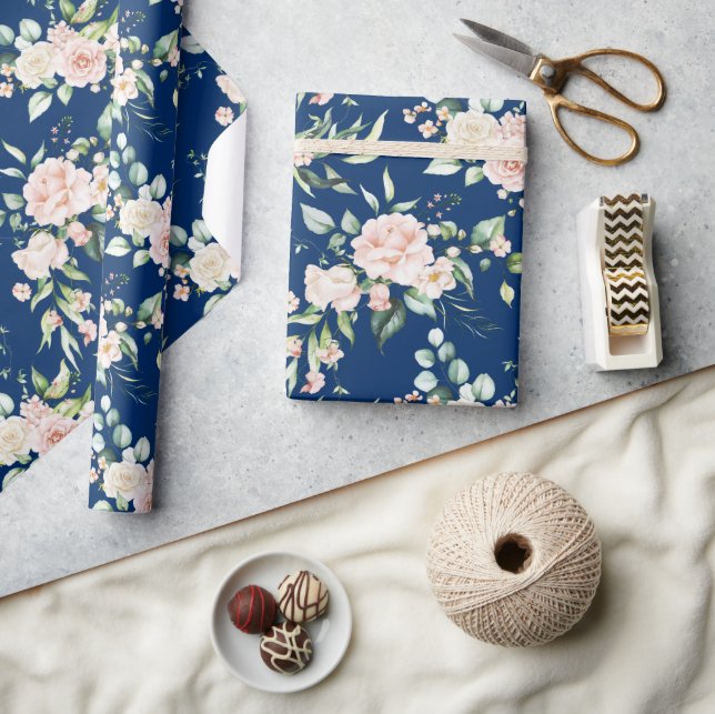 Pastel pink watercolors roses pattern wrapping paper (Crafts)