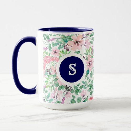 Pastel Pink Watercolors Tuscany Flowers Pattern Mug